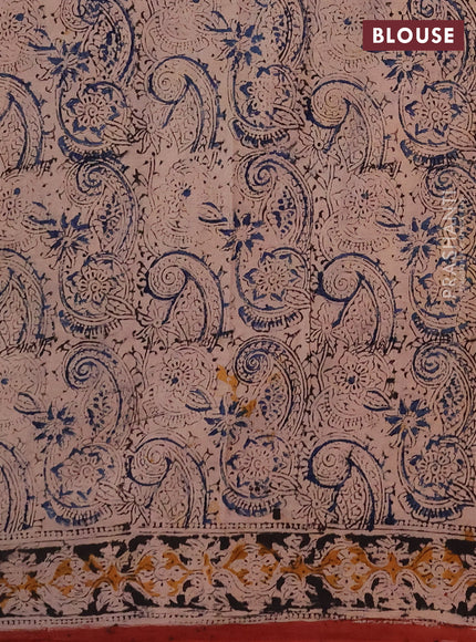 Kalamkari cotton saree maroon and black with allover block prints and printed border