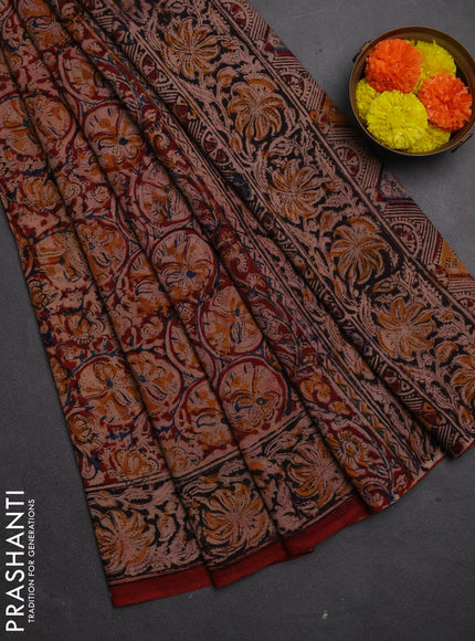 Kalamkari cotton saree maroon with allover block prints and printed border