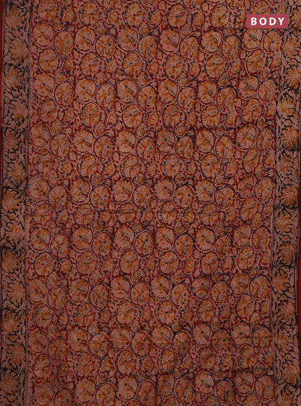 Kalamkari cotton saree maroon with allover block prints and printed border