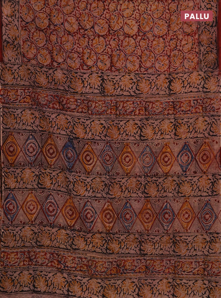 Kalamkari cotton saree maroon with allover block prints and printed border