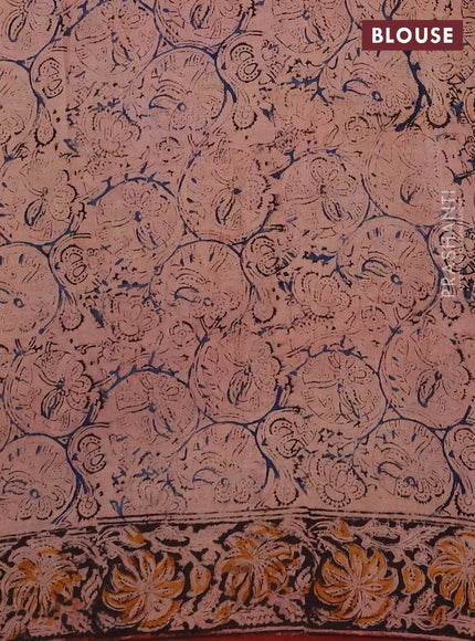 Kalamkari cotton saree maroon with allover block prints and printed border