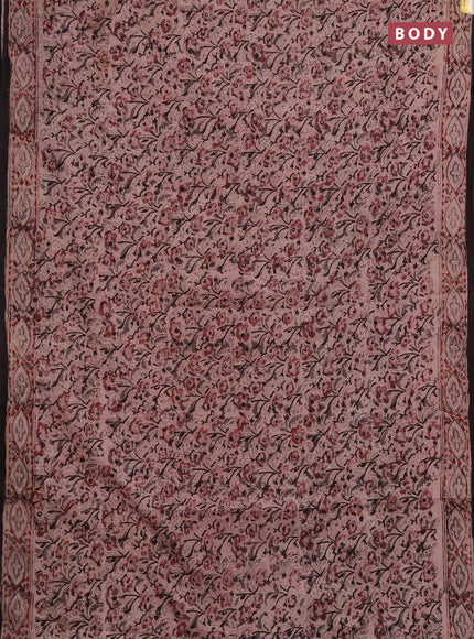 Kalamkari cotton saree maroon and black with allover block prints and printed border
