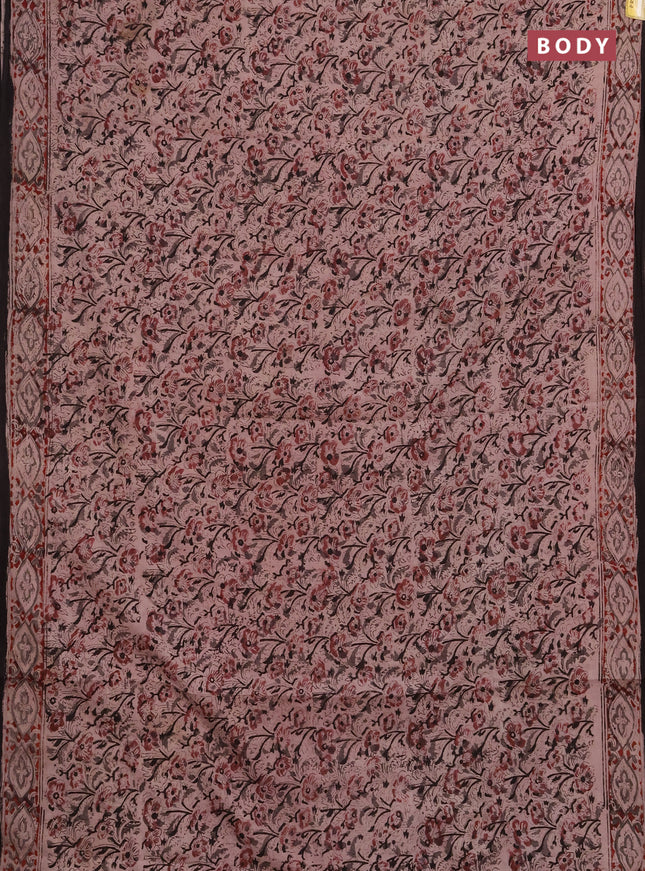 Kalamkari cotton saree maroon and black with allover block prints and printed border