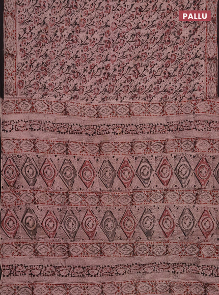 Kalamkari cotton saree maroon and black with allover block prints and printed border