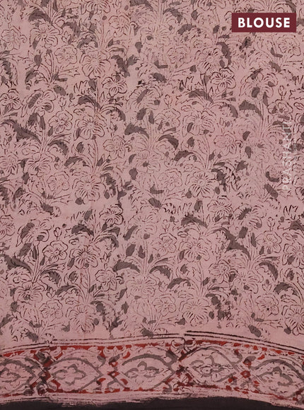 Kalamkari cotton saree maroon and black with allover block prints and printed border