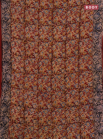 Kalamkari cotton saree maroon and black with allover block prints and printed border