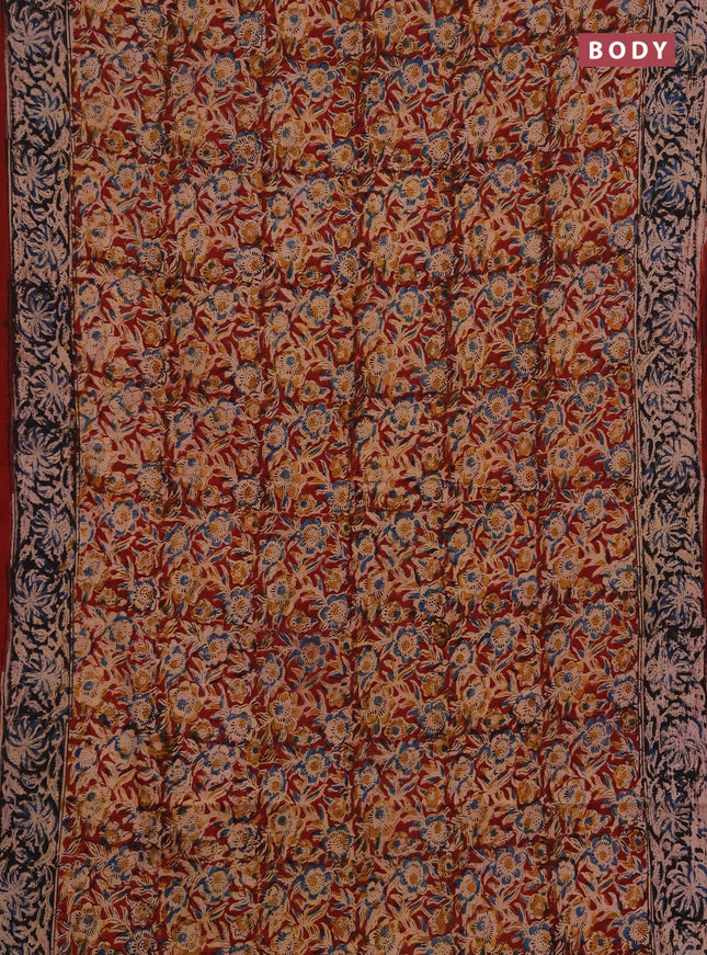 Kalamkari cotton saree maroon and black with allover block prints and printed border
