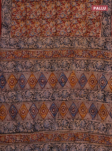 Kalamkari cotton saree maroon and black with allover block prints and printed border