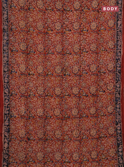 Kalamkari cotton saree maroon and black with allover block prints and printed border