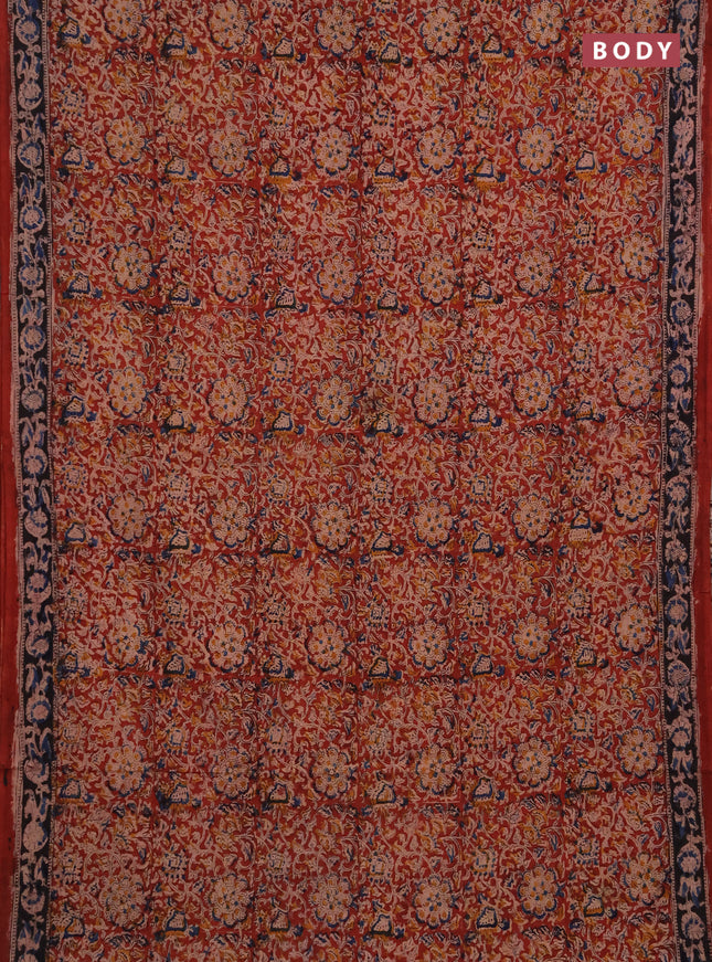 Kalamkari cotton saree maroon and black with allover block prints and printed border