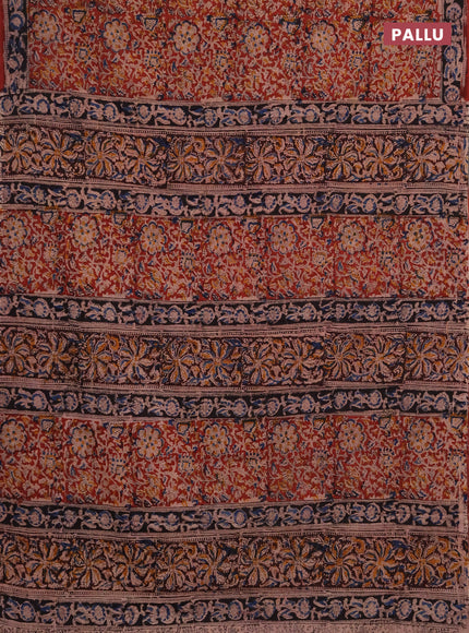 Kalamkari cotton saree maroon and black with allover block prints and printed border