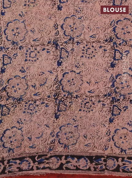 Kalamkari cotton saree maroon and black with allover block prints and printed border