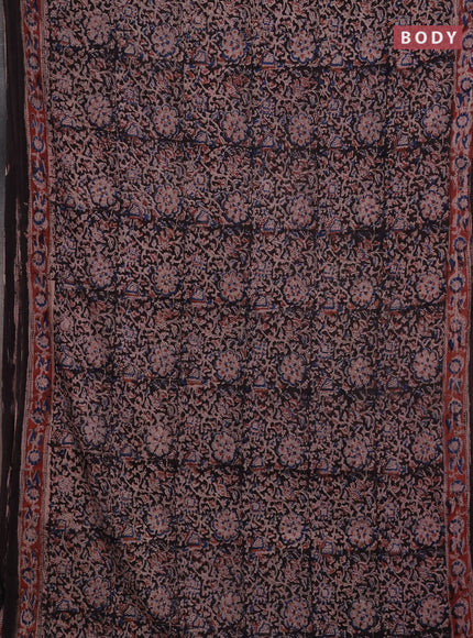 Kalamkari cotton saree black and maroon with allover block prints and printed border
