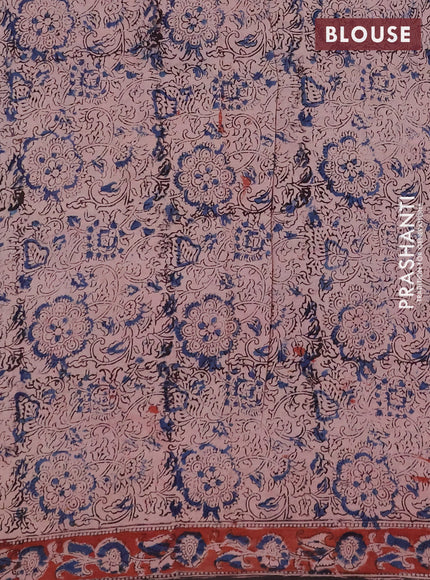 Kalamkari cotton saree black and maroon with allover block prints and printed border