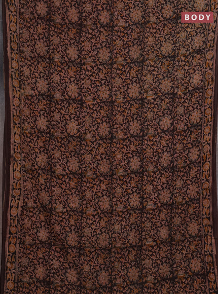 Kalamkari cotton saree coffee brown and black with allover block prints and printed border