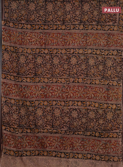 Kalamkari cotton saree coffee brown and black with allover block prints and printed border