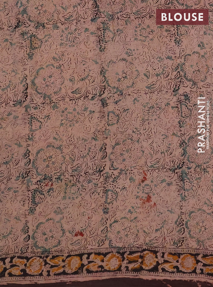 Kalamkari cotton saree coffee brown and black with allover block prints and printed border