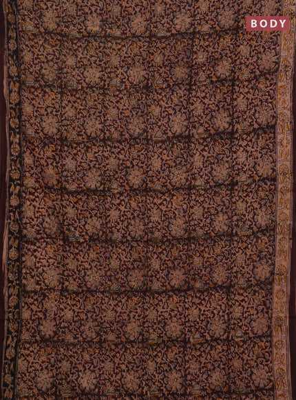 Kalamkari cotton saree coffee brown with allover block prints and printed border