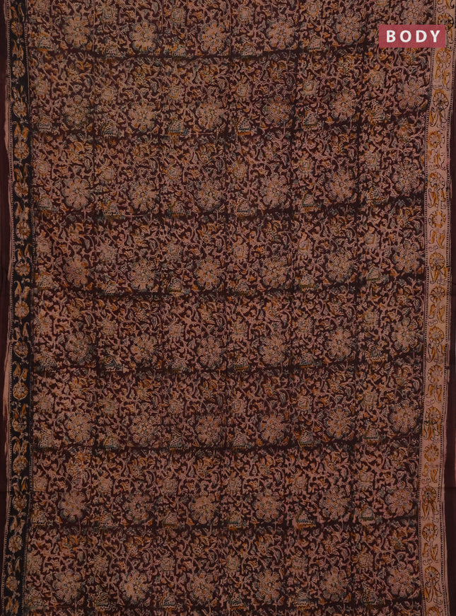 Kalamkari cotton saree coffee brown with allover block prints and printed border
