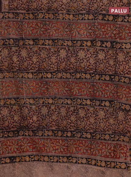 Kalamkari cotton saree coffee brown with allover block prints and printed border