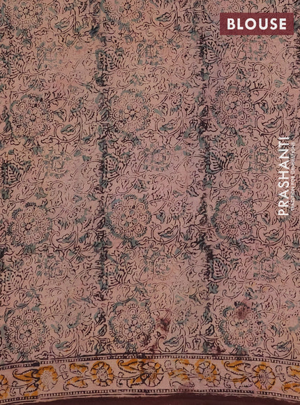 Kalamkari cotton saree coffee brown with allover block prints and printed border