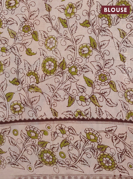 Kalamkari cotton saree beige and peacock green with allover prints and printed border