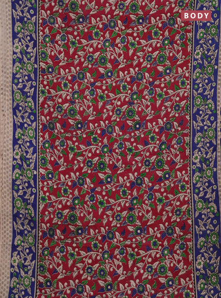 Kalamkari cotton saree magenta pink and peacock blue with allover prints and printed border