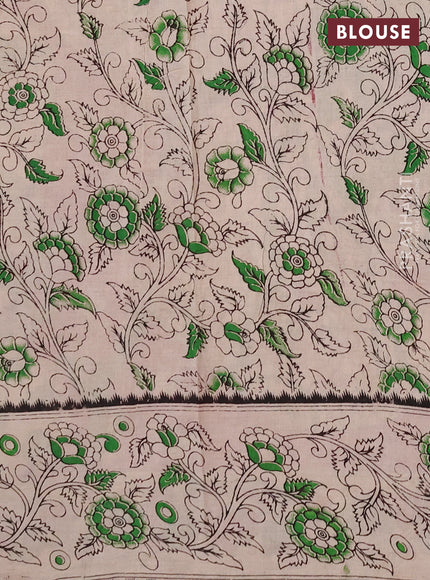 Kalamkari cotton saree magenta pink and peacock blue with allover prints and printed border
