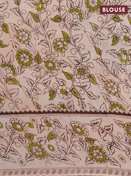 Kalamkari cotton saree mustard yellow and peacock green with allover prints and printed border