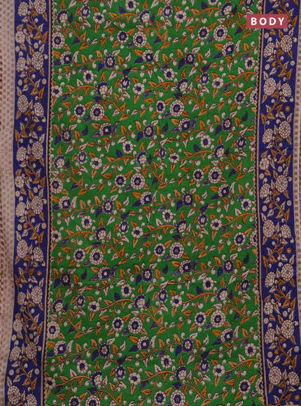 Kalamkari cotton saree light green and blue with allover prints and printed border