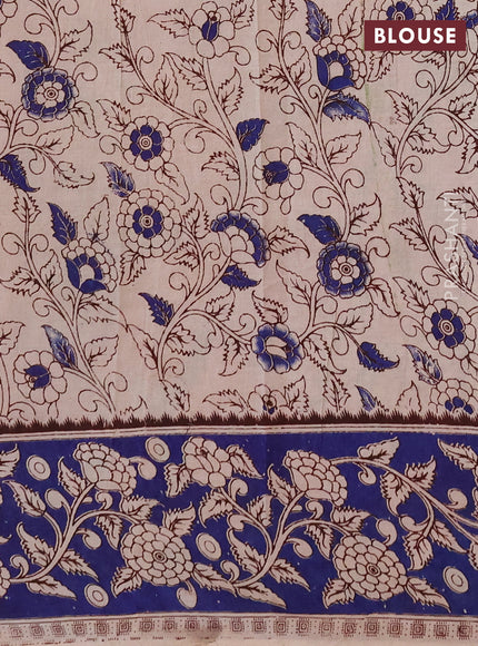 Kalamkari cotton saree light green and blue with allover prints and printed border