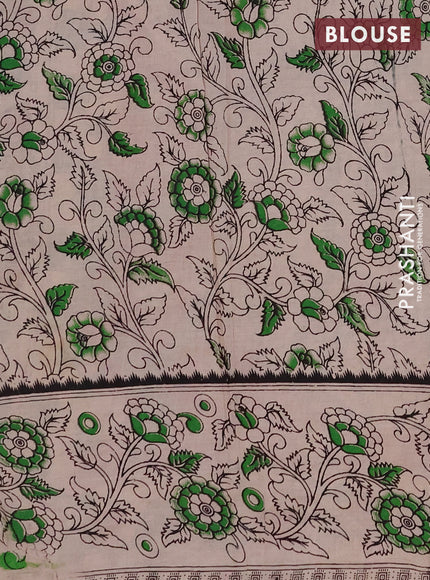 Kalamkari cotton saree pastel green and magenta pink with allover prints and printed border