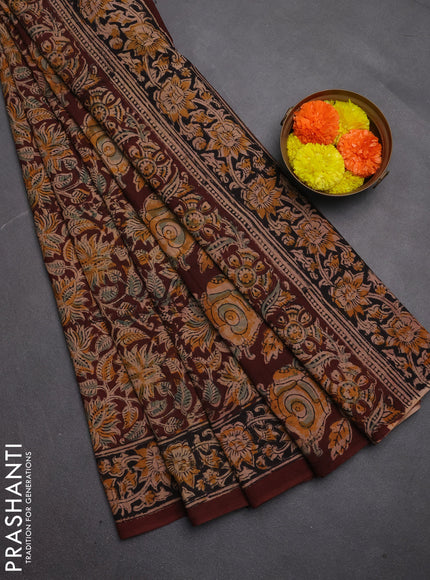 Kalamkari cotton saree brown and black with allover prints and printed border