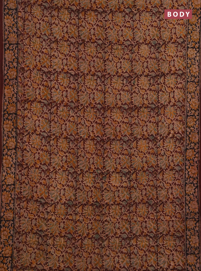 Kalamkari cotton saree brown and black with allover prints and printed border