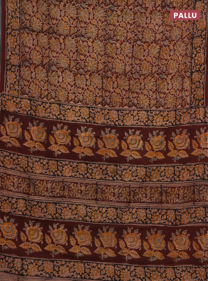 Kalamkari cotton saree brown and black with allover prints and printed border