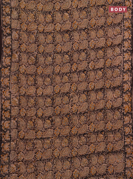 Kalamkari cotton saree coffee brown and black with allover block prints and printed border