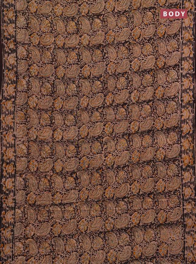 Kalamkari cotton saree coffee brown and black with allover block prints and printed border