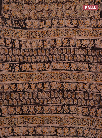 Kalamkari cotton saree coffee brown and black with allover block prints and printed border