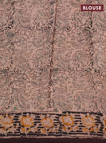 Kalamkari cotton saree coffee brown and black with allover block prints and printed border