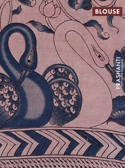Kalamkari cotton saree maroon and peacock blue with allover prints and printed border