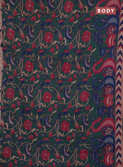 Kalamkari cotton saree pastel green and pink with allover prints and printed border