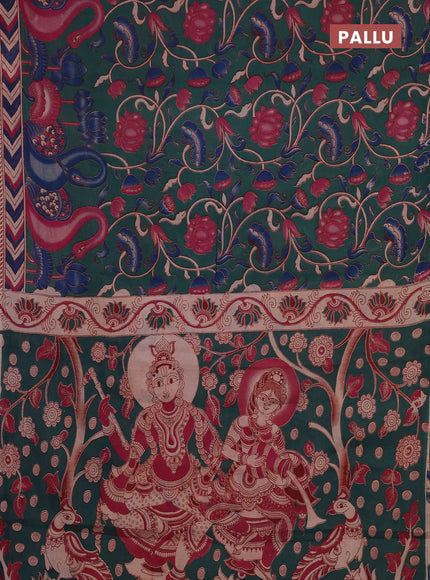 Kalamkari cotton saree pastel green and pink with allover prints and printed border