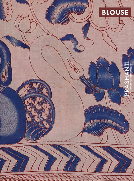 Kalamkari cotton saree pastel green and pink with allover prints and printed border