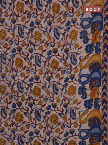 Kalamkari cotton saree blue and maroon with allover prints and printed border