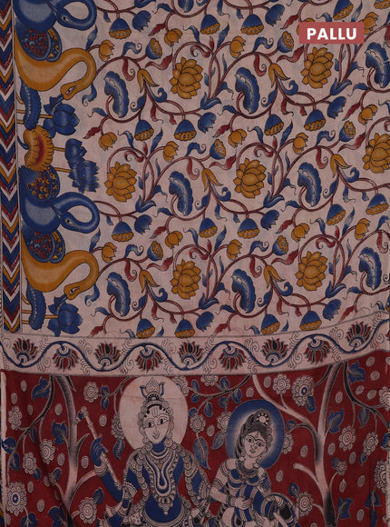 Kalamkari cotton saree blue and maroon with allover prints and printed border