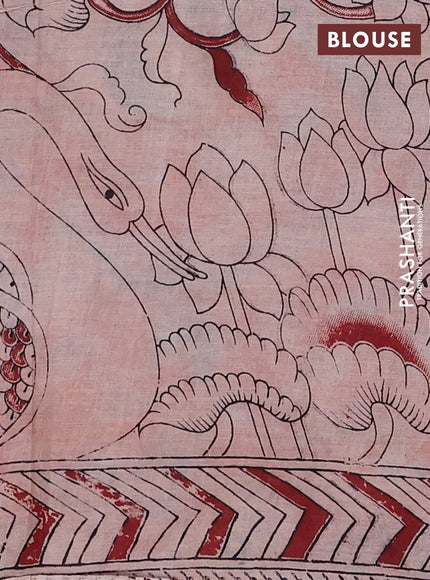Kalamkari cotton saree blue and maroon with allover prints and printed border