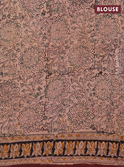 Kalamkari cotton saree coffee brown and black with allover block prints and printed border