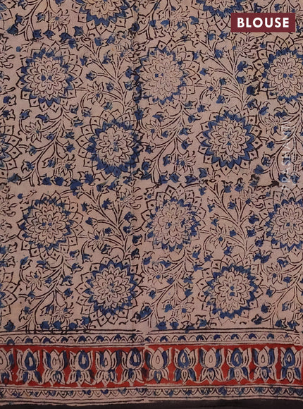 Kalamkari cotton saree black and maroon with allover block prints and printed border