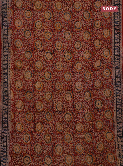 Kalamkari cotton saree maroon and black with allover block prints and printed border