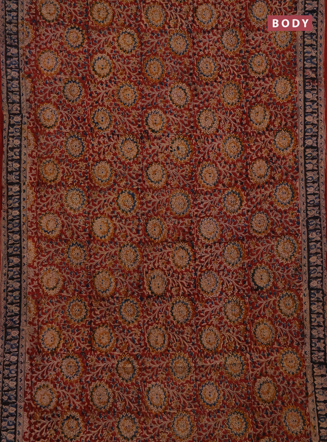 Kalamkari cotton saree maroon and black with allover block prints and printed border